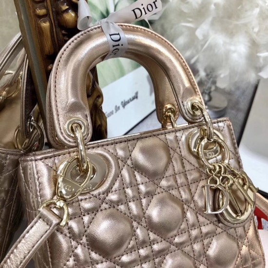 Dior Mini Lady Dior Bag In Gold Metallic Calfskin