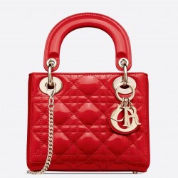 Dior Mini Lady Dior Bag In Cherry Patent Calfskin