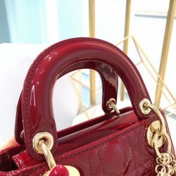 Dior Mini Lady Dior Bag In Red Patent Calfskin