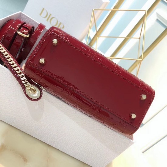 Dior Mini Lady Dior Bag In Red Patent Calfskin