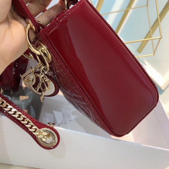 Dior Mini Lady Dior Bag In Red Patent Calfskin