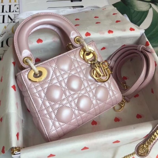 Dior Mini Lady Dior Bag In Lotus Pearly Lambskin