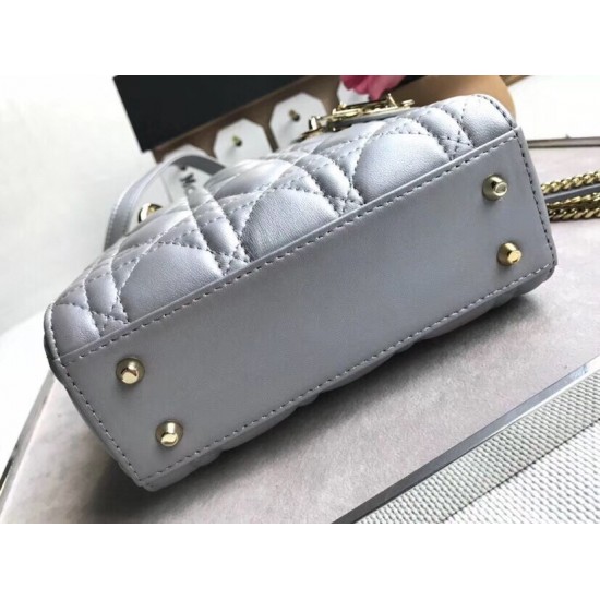 Dior Mini Lady Dior Bag In Grey Pearly Lambskin