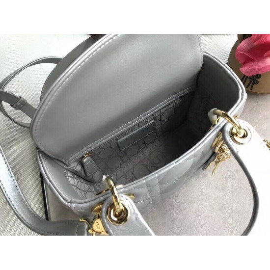 Dior Mini Lady Dior Bag In Grey Pearly Lambskin