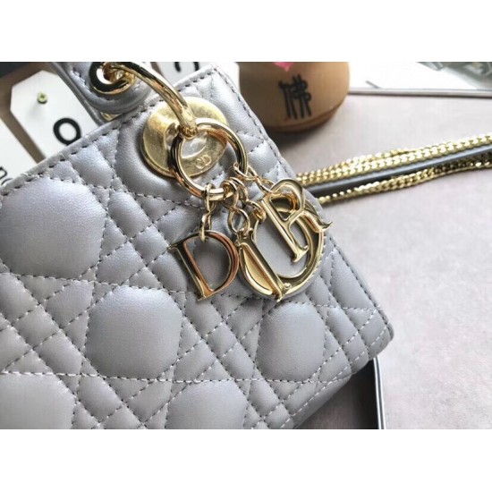 Dior Mini Lady Dior Bag In Grey Pearly Lambskin