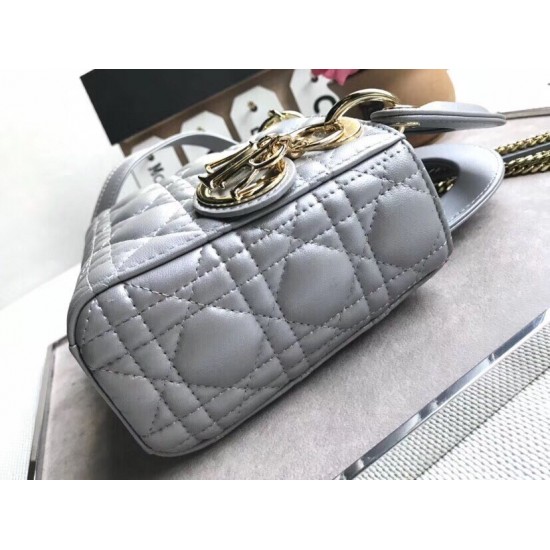 Dior Mini Lady Dior Bag In Grey Pearly Lambskin