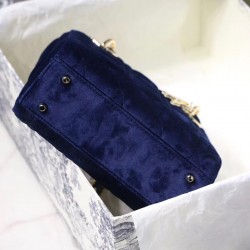 Dior Mini Lady Dior Chain Bag In Blue Velvet