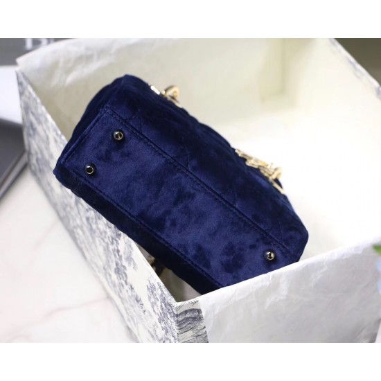 Dior Mini Lady Dior Chain Bag In Blue Velvet