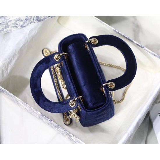 Dior Mini Lady Dior Chain Bag In Blue Velvet