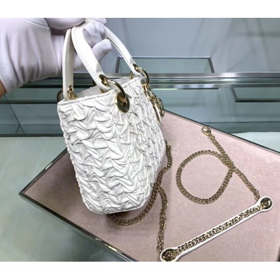 Dior Mini Lady Dior Chain Bag In White Wavy Crinkled Lambskin