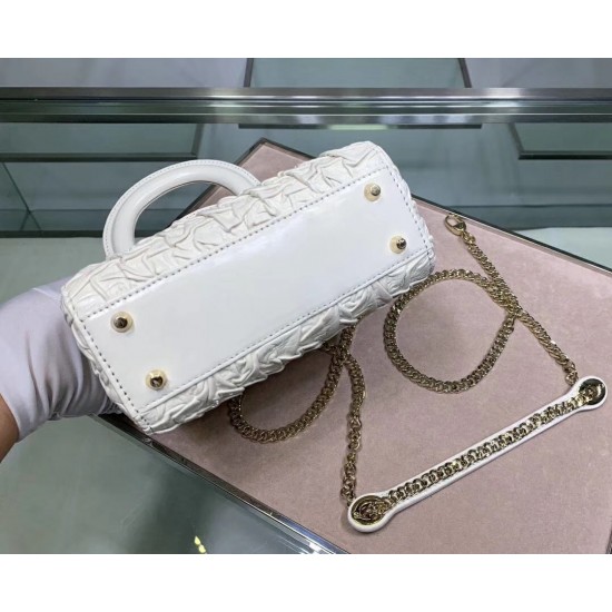 Dior Mini Lady Dior Chain Bag In White Wavy Crinkled Lambskin