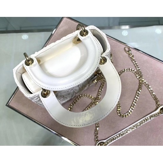 Dior Mini Lady Dior Chain Bag In White Wavy Crinkled Lambskin