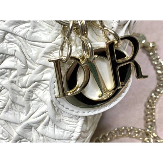 Dior Mini Lady Dior Chain Bag In White Wavy Crinkled Lambskin