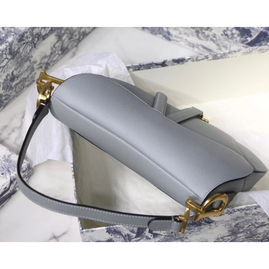 Dior Saddle Bag In Grey Grained Calfskin