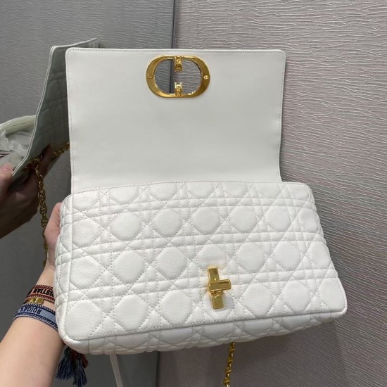 Dior Large Caro Bag In White Cannage Calfskin