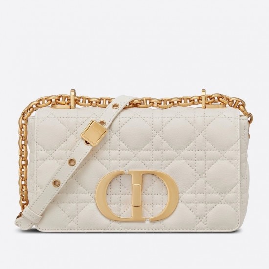 Dior Small Caro Bag In White Cannage Calfskin