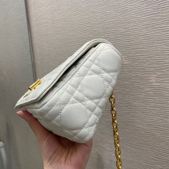 Dior Small Caro Bag In White Cannage Calfskin