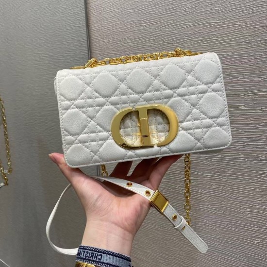 Dior Small Caro Bag In White Cannage Calfskin