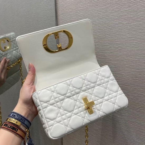 Dior Small Caro Bag In White Cannage Calfskin