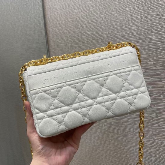 Dior Small Caro Bag In White Cannage Calfskin