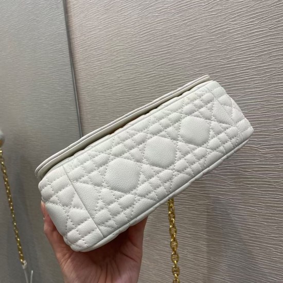 Dior Small Caro Bag In White Cannage Calfskin