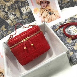 Dior Small Travel Vanity Case In Red Cannage Lambskin