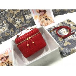 Dior Small Travel Vanity Case In Red Cannage Lambskin