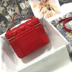 Dior Small Travel Vanity Case In Red Cannage Lambskin