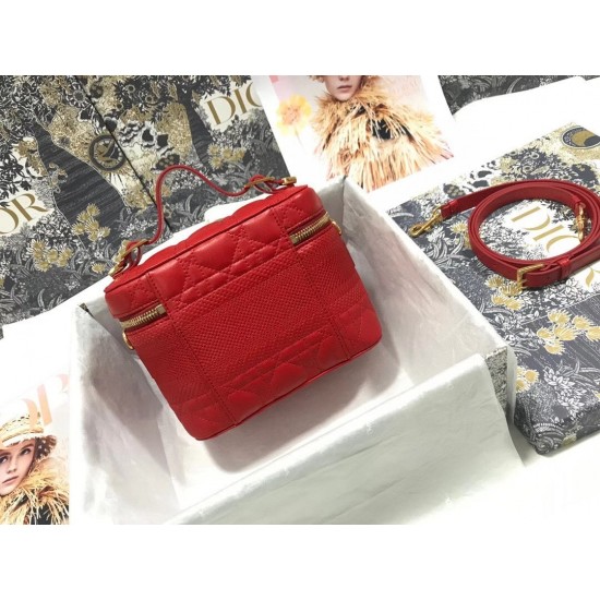 Dior Small Travel Vanity Case In Red Cannage Lambskin