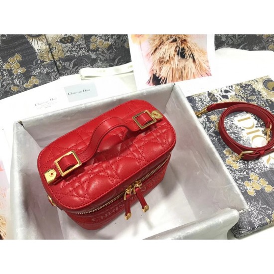 Dior Small Travel Vanity Case In Red Cannage Lambskin