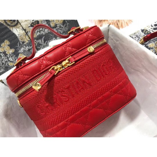 Dior Small Travel Vanity Case In Red Cannage Lambskin