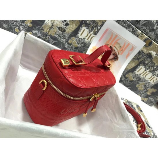 Dior Small Travel Vanity Case In Red Cannage Lambskin