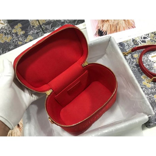 Dior Small Travel Vanity Case In Red Cannage Lambskin