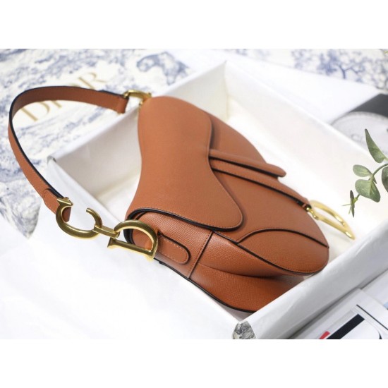 Dior Saddle Bag In Dark Tan Grained Calfskin