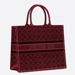 Dior Book Tote Bag In Bordeaux Cannage Embroidered Velvet