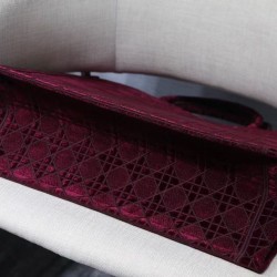 Dior Book Tote Bag In Bordeaux Cannage Embroidered Velvet