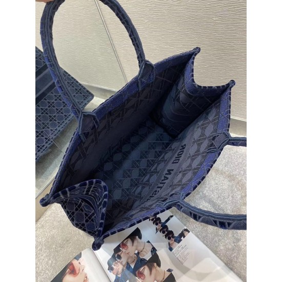 Dior Book Tote Bag In Blue Cannage Embroidered Velvet