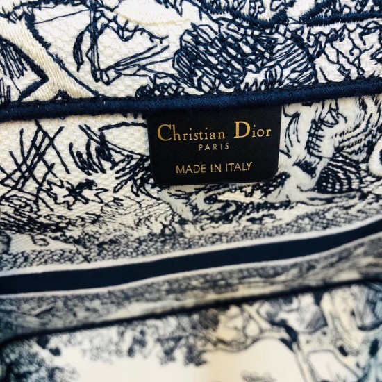 Dior Catherine Tote Bag In Blue Toile de Jouy Embroidery