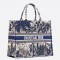 Dior Book Tote Bag In Blue Palm Tree Toile de Jouy Embroidery