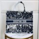 Dior Book Tote Bag In Blue Palm Tree Toile de Jouy Embroidery