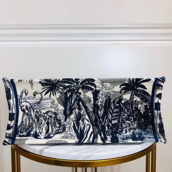 Dior Book Tote Bag In Blue Palm Tree Toile de Jouy Embroidery