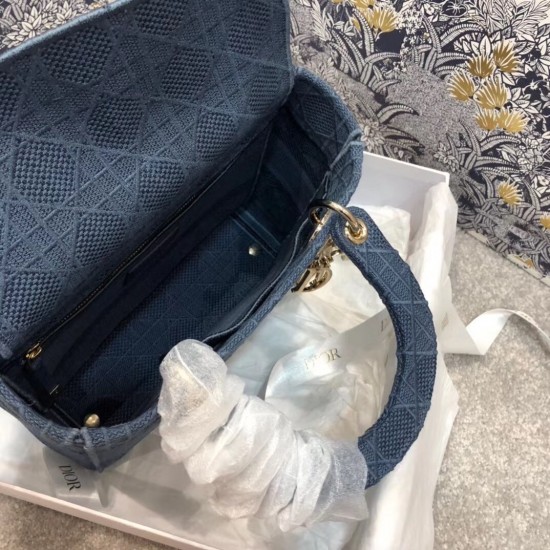 Dior Medium Lady D-Lite Bag In Denim Blue Cannage Canvas