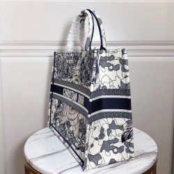 Dior Book Tote Bag In Blue Around The World Embroidered Canvas