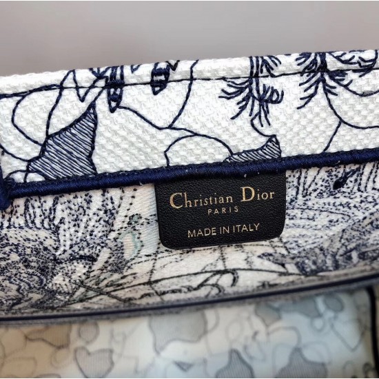 Dior Book Tote Bag In Blue Around The World Embroidered Canvas