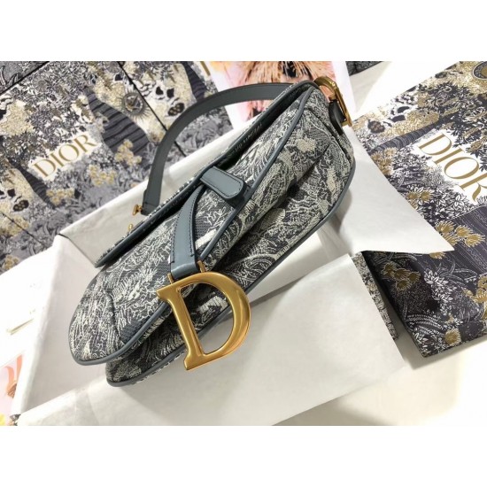 Dior Saddle Bag In Grey Toile de Jouy Reverse Jacquard