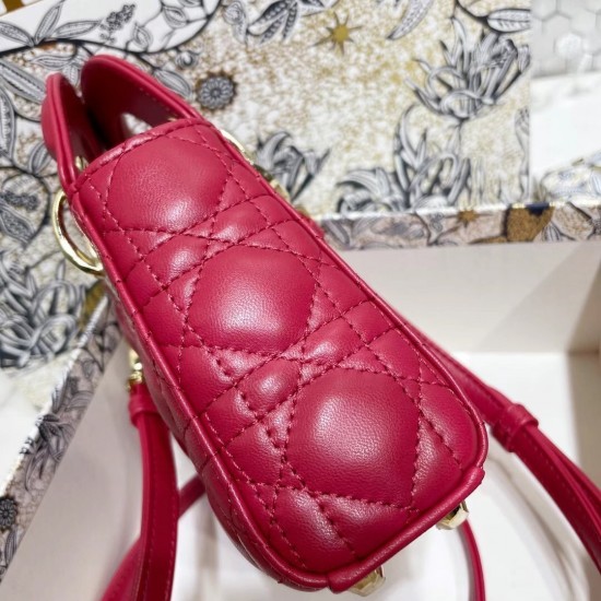 Dior Micro Lady Dior Bag In Red Cannage Lambskin