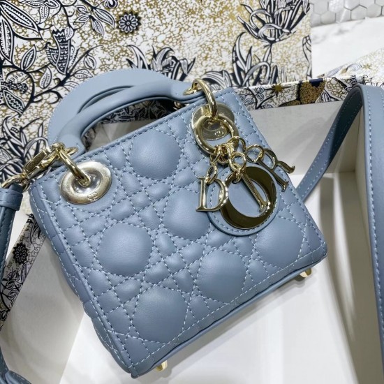 Dior Micro Lady Dior Bag In Blue Cannage Lambskin