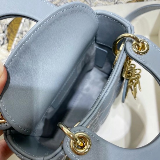 Dior Micro Lady Dior Bag In Blue Cannage Lambskin