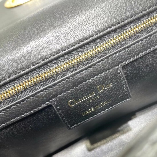 Dior Caro Medium Bag In Black Cannage Calfskin