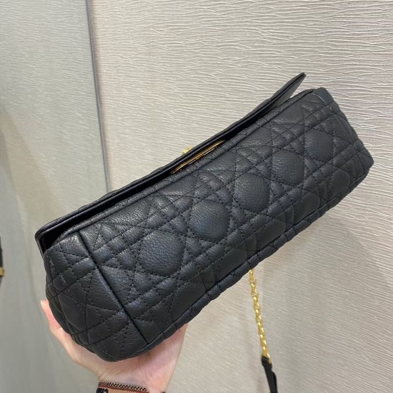 Dior Large Caro Bag In Black Cannage Calfskin